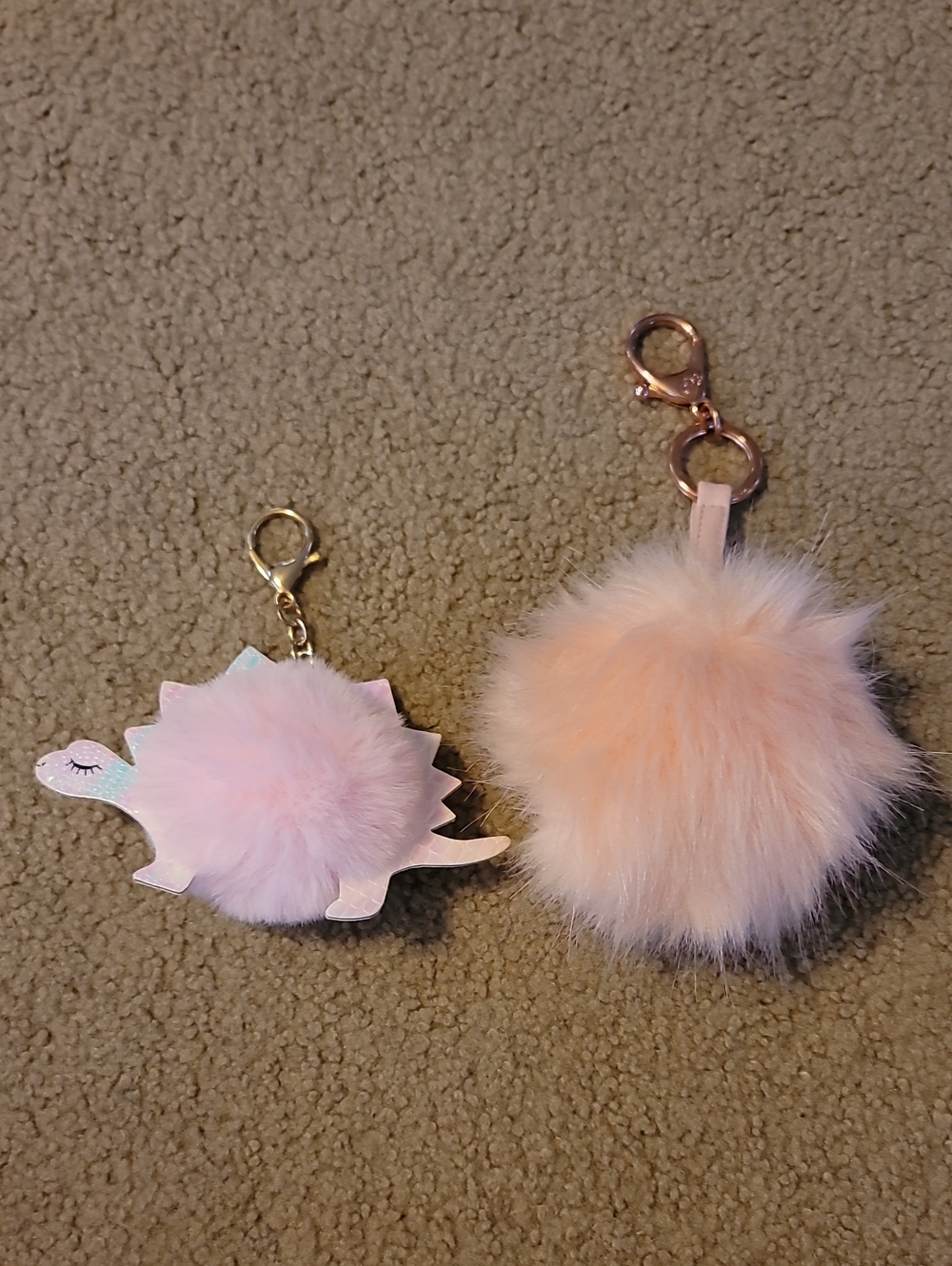 Itzy Ritzy Pink Faux Fur Dino and Pom Pom Keychain Duo